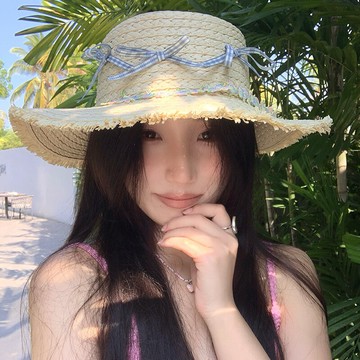 蝴蝶結花朵平頂草帽女夏季海邊度假沙灘帽大帽檐遮陽防曬太陽帽子