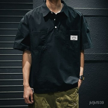 新品【夏季】大码110公斤美式休閒寬鬆T恤POLO衫男短袖夏季新款潮牌男襯衫領半袖上衣潮男衣服