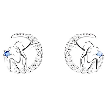 SOLARFRI 純銀針耳環組 S925頂級CZ藍鋯鑲抗敏耳環  銀色 + 藍色