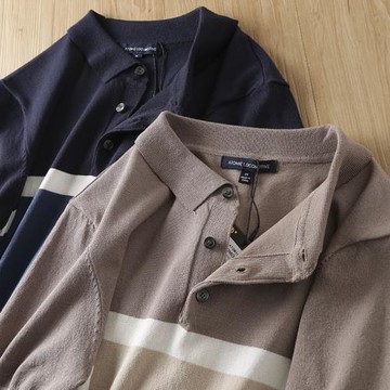 奢侈級針織面料夏季通勤條紋百搭男士款青年清涼翻領短袖POLO衫潮