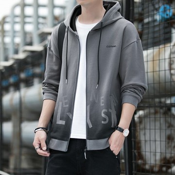 早秋拉鏈長袖衛衣男士春秋季國潮流ins連帽薄款寬松開衫外套男生D