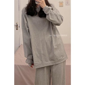 ins灰色運動可外穿簡約冷淡風睡衣女2024年新款春秋季純棉家居服