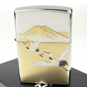 Zippo 日系~傳統藝術-鶴富士圖案電鑄板貼片加工打火機