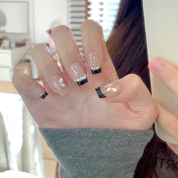 🎀Hannah🎀黑色ins香風純手工穿戴法式高級感顯白可拆卸美甲秋冬款穿戴甲IOL29