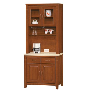 文創集 波賽多 樟木紋2.8尺雲紋石面實木餐櫃組合-85x44x203cm免組