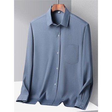 中老年襯衫春秋季冰絲休閑長袖襯衣薄款爸爸夏裝寬松爺爺老人衣服