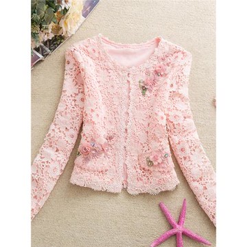 簡愛粉紅瑪麗2025夏秋新款小香風短外套修身薄款蕾絲長袖開衫旗袍