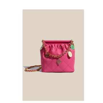 2025夏季新款小香風真皮包包斜挎女包菱格鏈條小水桶包小眾單肩包