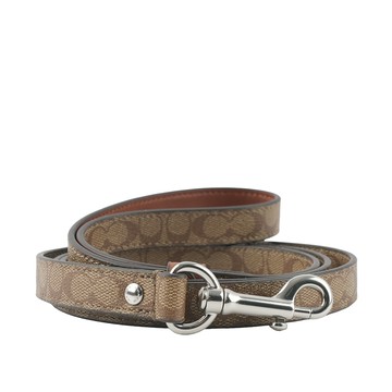 COACH 塗層帆布及皮革寵物牽引繩/牽繩/卡其/焦糖色