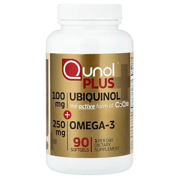 Qunol, 加上泛醇 + Omega-3，100 毫克+ 250 毫克，90 粒軟膠囊