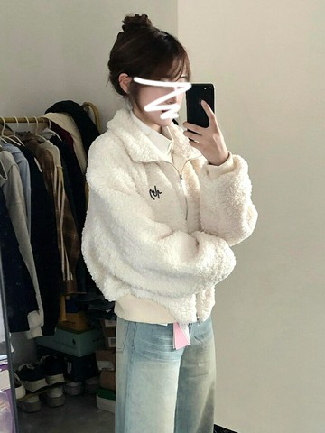 白色搖粒絨羊羔毛外套女秋冬季2024新款爆款小香加絨加厚韓系上衣【雲木雜貨】
