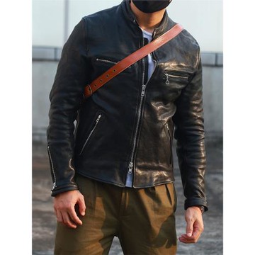 小陳強推！1.8mm全植鞣綿羊皮 J100復古褶皺機車皮夾克男真皮皮衣