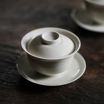 景德鎮手工陶瓷蓋碗帶碟防燙泡茶碗草木灰三才碗蓋杯功夫茶具套裝