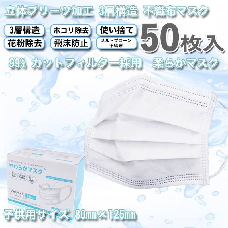 小さい子供用サイズ マスク 使い捨て【CE FDA安全基準取得】マスク 50枚 不織布 在庫あり 定形外発送 使い捨て マスク 白 通販  LINEポイント最大0.5%GET | LINEショッピング