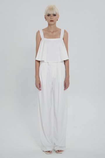 中性微繭型打摺西裝褲 - 白