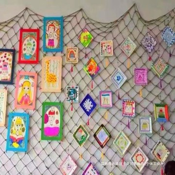 創意麻繩diy照片墻教師布置網格網掛墻面裝飾幼兒園環創漁網裝飾