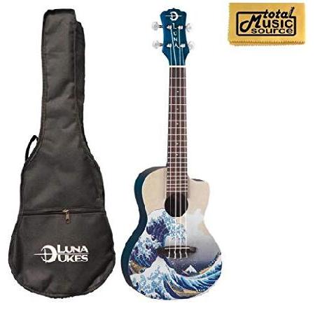 Luna Great Wave Concert Ukulele with Gig Bag, UKE GWC, ＆ TMS Polishing Cloth