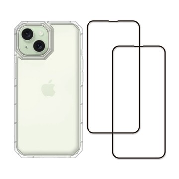 RedMoon APPLE iPhone15 Plus 6.7吋 手機殼貼3件組 鏡頭全包式貓瞳盾殼+9H玻璃保貼2入