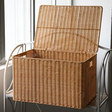仿藤編織收納箱衣帽間大號衣櫥衣服被子儲物箱有蓋箱子書房整理箱