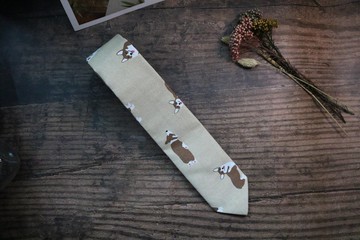 卡其色柯基犬印花领带气质男学院风休闲百搭