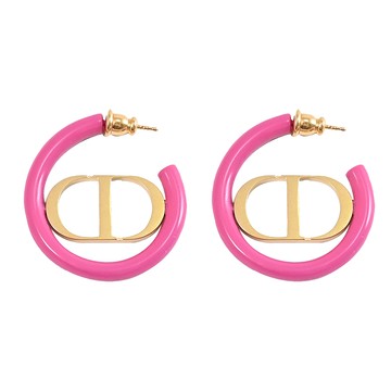 Christian Dior 30 Montaigne 圓環CD標誌針式耳環.金/桃