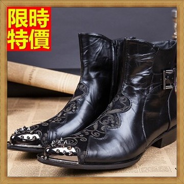 尖頭皮鞋真皮短靴子-英倫時尚鉚釘拼接低跟男鞋子65ai42【獨家進口】【米蘭精品】