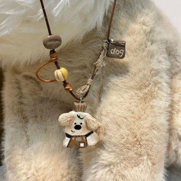 💎平臺優推💎高版本~小狗咖啡師 長鏈編繩可愛百搭項鏈鎖骨鏈衛衣毛衣配飾吊墜