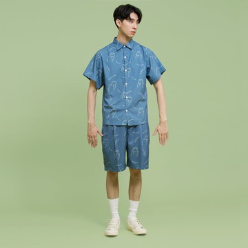tan tan / 手掌兄弟短袖襯衫(藍)