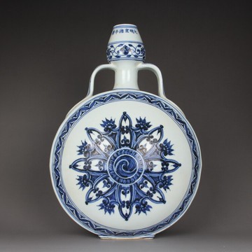 明 宣德青花手繪紋葫蘆綬帶瓶扁花瓶 古玩古董陶瓷器仿古老貨收藏