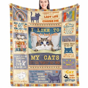 跨境貓主題法蘭絨數碼印花蓋毯午休毯空調毯送給女孩子的貓毯禮物