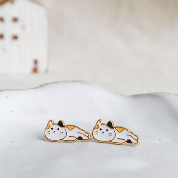 三花貓 趴著發呆 夾式耳環 紙盒包裝 貓耳環 貓咪 生日禮物 新年