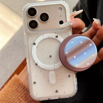 小眾潑墨星星磁吸支架適用蘋果14/15/16/17手機殼iphone16pro膚感磨砂15新款14