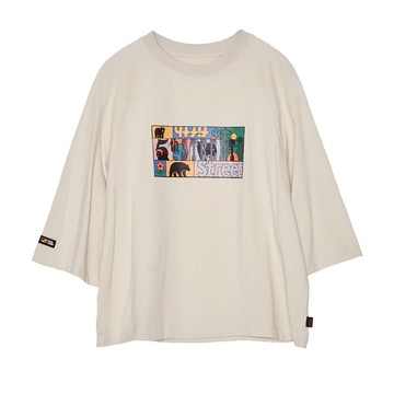 5th STREET｜女裝｜LOGO熱轉印寬版短袖T恤｜灰卡其