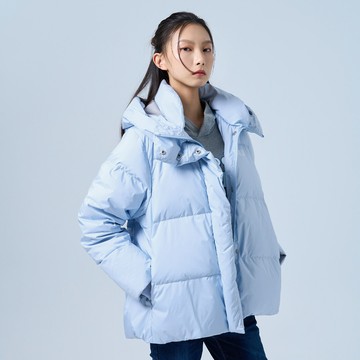 立領寬格暖暖羽絨外套(淡藍)-女