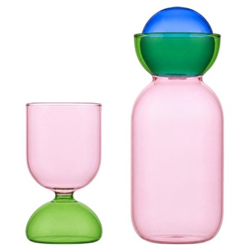 wvii 澄透原彩玻璃茶壺 660ml + 杯 260ml  粉撞綠  1套  920ml