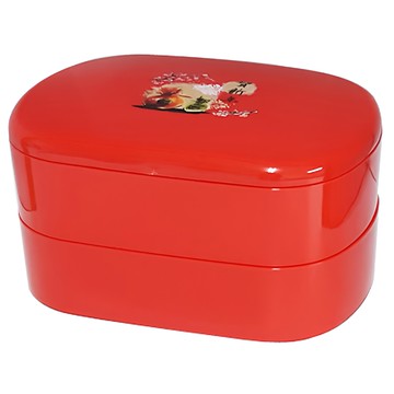 新年糖果盒 尺寸222mm x 158mm x 126mm 材質PS塑料  雙層橢圓 紅色  1個