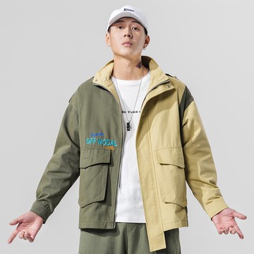 現貨+預購 休閒夾克立領外套-拼色寬鬆口袋純棉男外套3色73zm7【獨家進口】【米蘭精品】