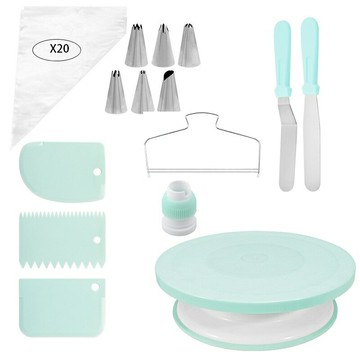 蛋糕裝飾用品套裝36件綠色 包含用於裝飾的蛋糕轉盤 烘焙配件 蛋糕轉盤 糕點裱花袋