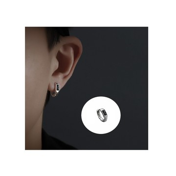 A&R 韓版s925純銀黑鋯石冷淡簡約風耳扣款耳環  單入(抗過敏 個性 潮男 嘻哈 耳圈 情人節 生日禮物)