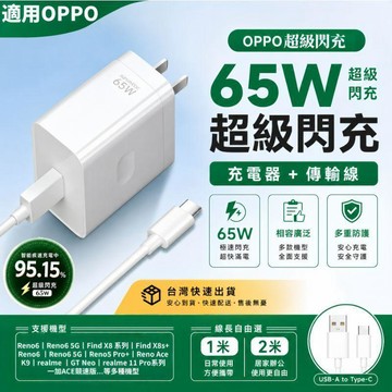隔日達📱oppo充電頭 OPPO65W閃充頭 原廠超級閃充協議 快充頭 氮化鎵充電器 豆腐頭 充電頭 適用OPPO快充