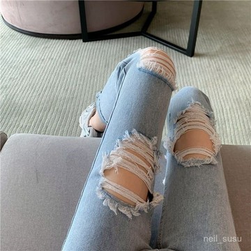 【限時特賣】牛仔褲女 牛仔長褲 高腰牛仔褲 牛仔寬褲 高腰褲 長褲女 2023夏新款小個子網紅女時尚氣質修身百搭破洞顯瘦