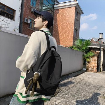 書包男ins日系高中生大學生復古簡約純色小容量雙肩包女無印背包