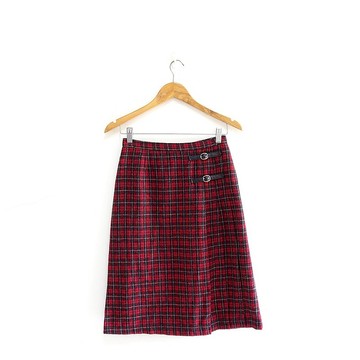│Slowly│聖誕格紋毛呢-古著裙│vintage.復古.文藝.
