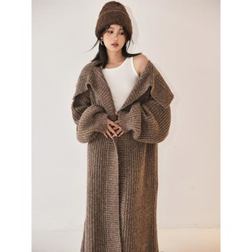 FRESH UP慵懶風大翻領針織開衫女2025新款羊毛高級感長款毛衣外套