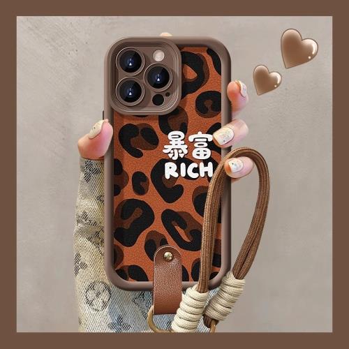 【新款硅膠】適用蘋果iPhone17手機殼簡約超火豹紋暴富掛繩16Pro外殼高級感15plus時尚小清新14個性創意軟殼