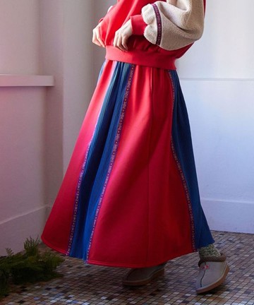 【熱門預購】拼接百褶暖絨長裙 (3色) CLG-5304