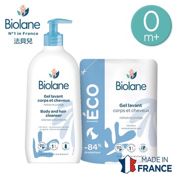 Biolane法貝兒-溫和洗沐雙潔露750ml+補充包500ml