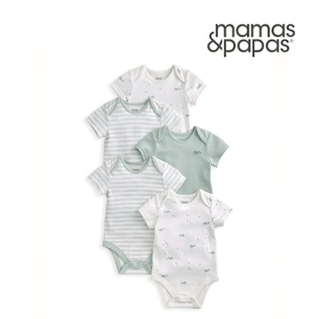 Mamas&Papas 鯨魚泡泡-短袖包屁衣5件組