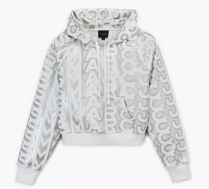 MARC JACOBS 銀色短版連帽上衣 THE MONOGRAM CROP HOODIE