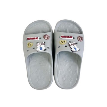 Kusuguru Japan 洞洞鞋 輕量防水雲朵厚底拖鞋 附鞋扣-貓丸款灰色